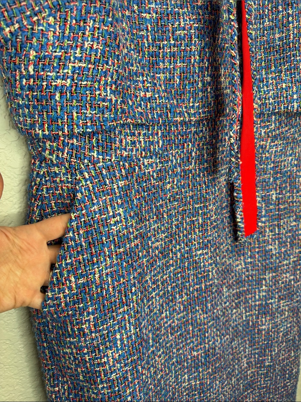 J. Crew Tie-Neck Tank Sheath Dress In Autumn Tweed Blue Red Size 12 - Picture 5 of 9
